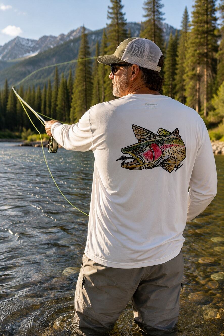 Simms Trout Graphic Long Sleeve Performance Fishing Shirt White Men’s XXL